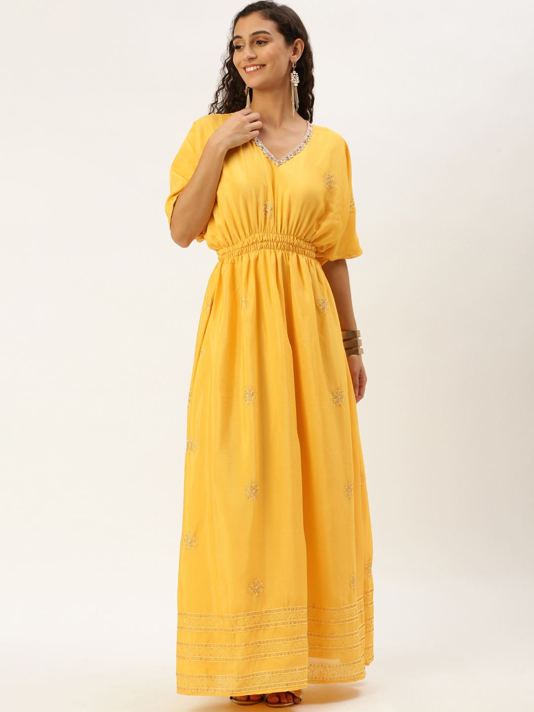 Yellow Chiffon Dresses with Thread Embroidered Work