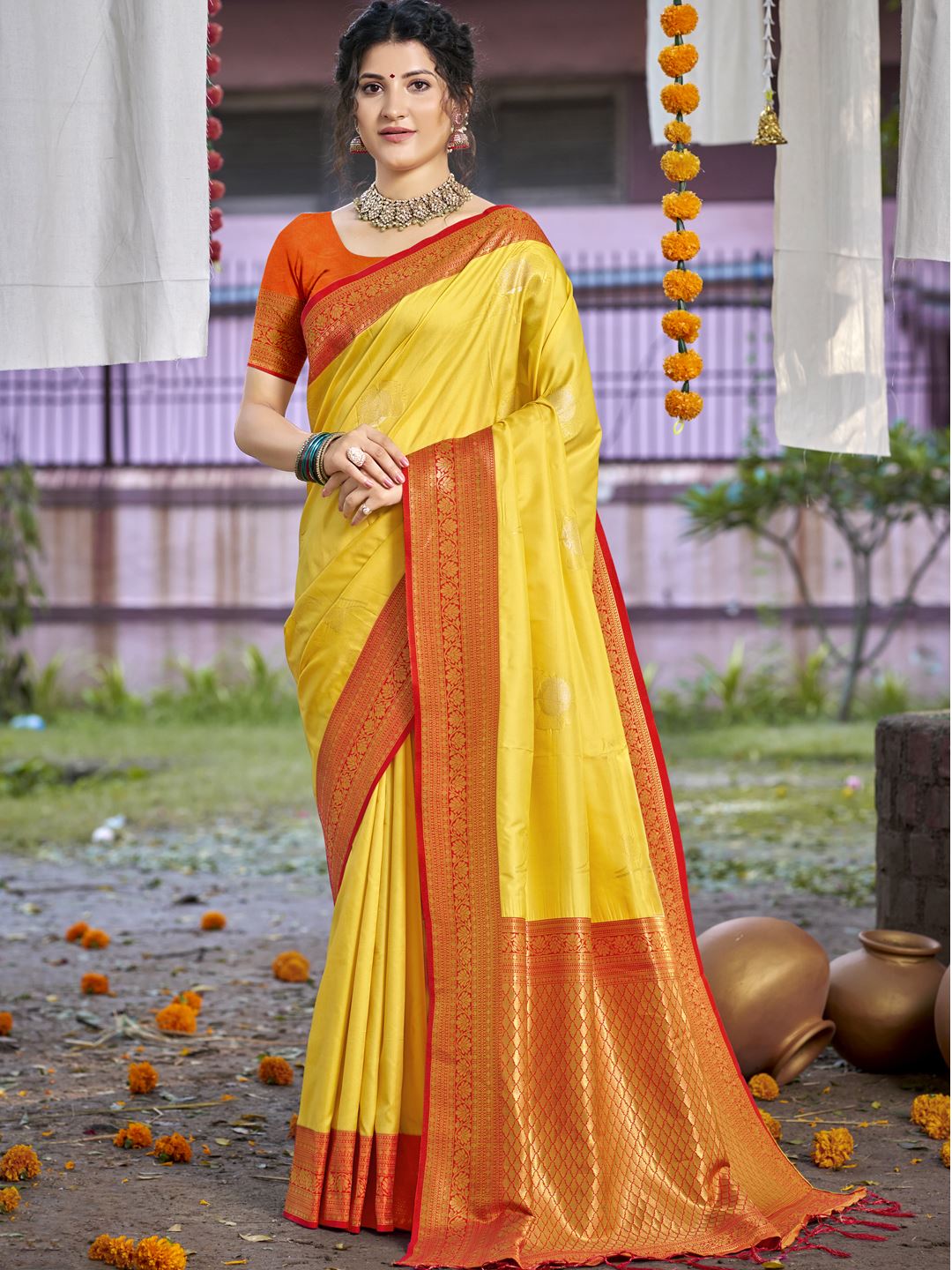 Yellow Color Silk Weaving Classic Saree