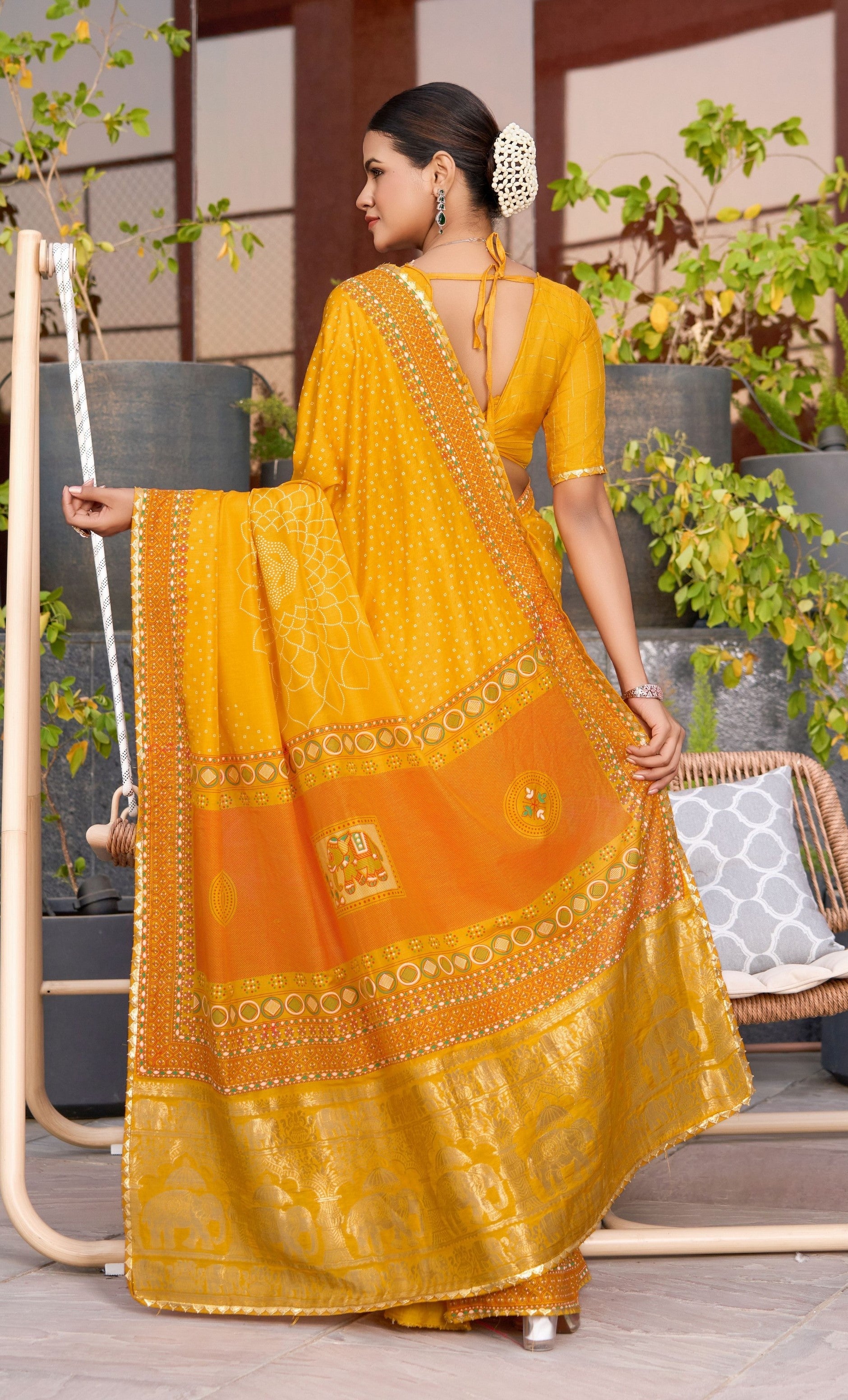 Yellow Cotton Silk Woven Designer With Table And Foil Printed Partywear Saree