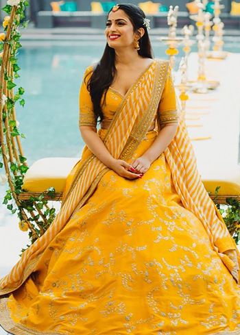 Yellow Embroidery Mulberry Silk Wedding Lehenga Choli