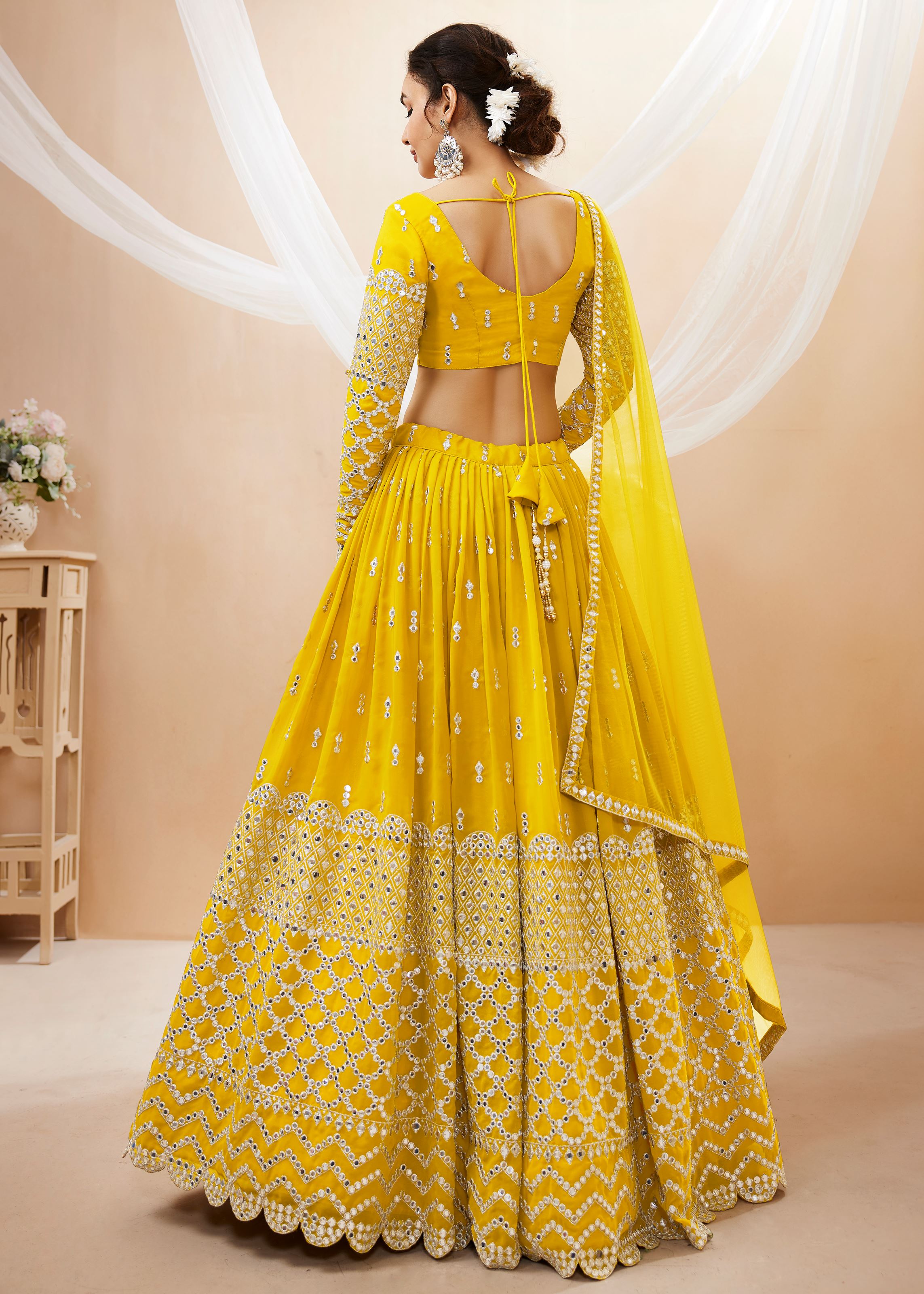 Yellow Georgette Lehenga Choli With Sequins Zari Embroidered Work