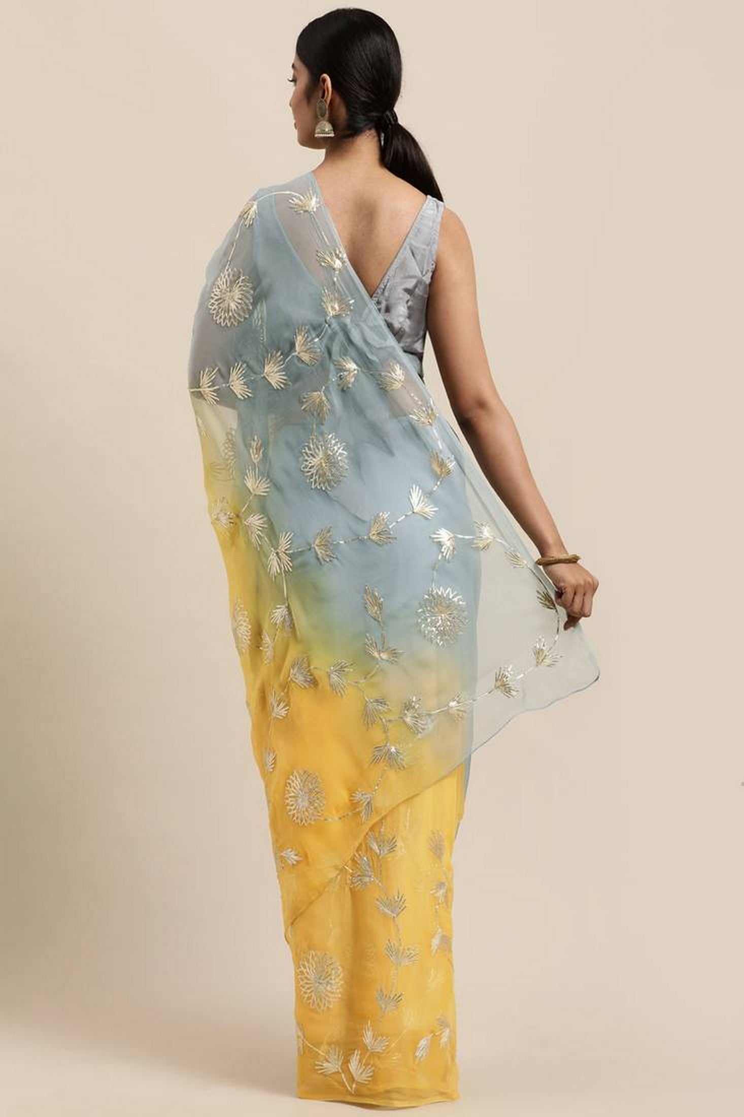 Yellow Girlie Organza Designer Gota Patti Work Traditional Rich Saree