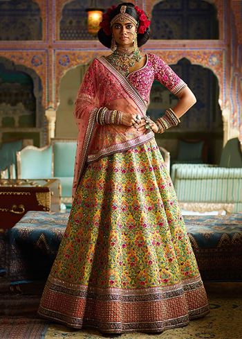 Yellow Heavy Embroidered Silk Wedding Lehenga Choli