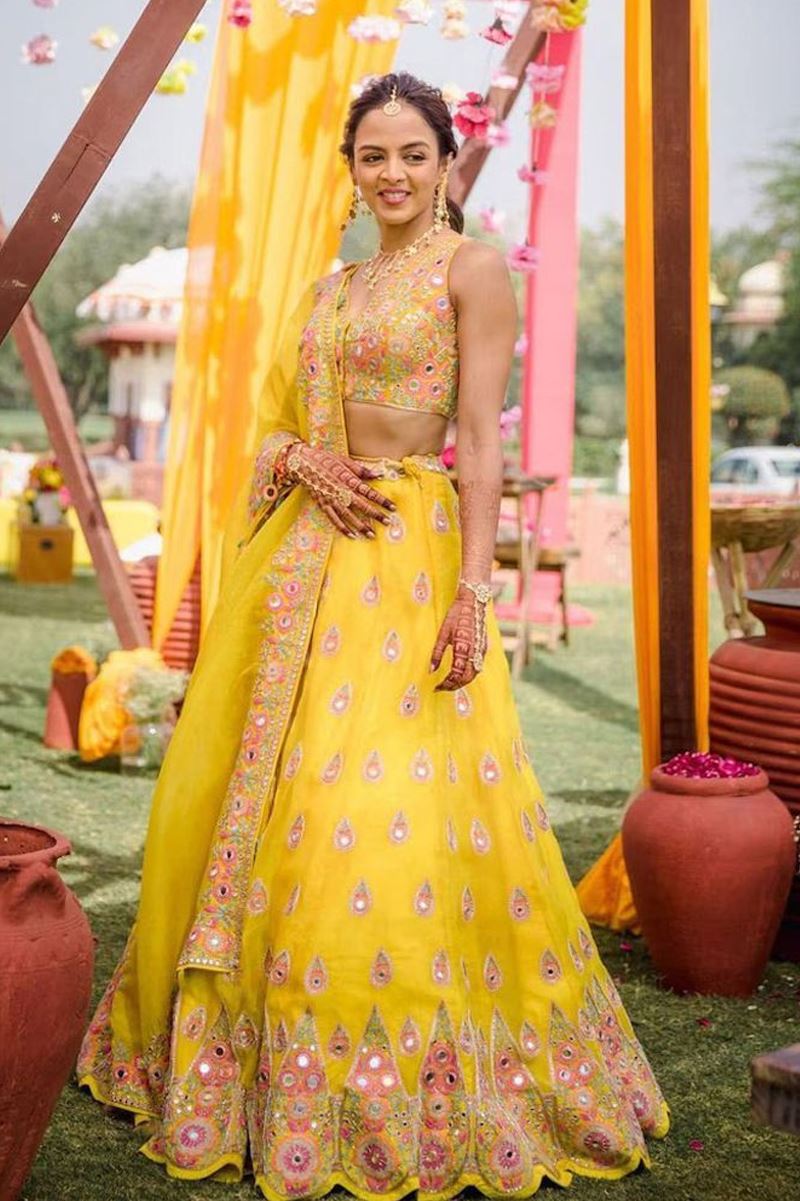 Yellow Lehenga Choli With Embroidery Work