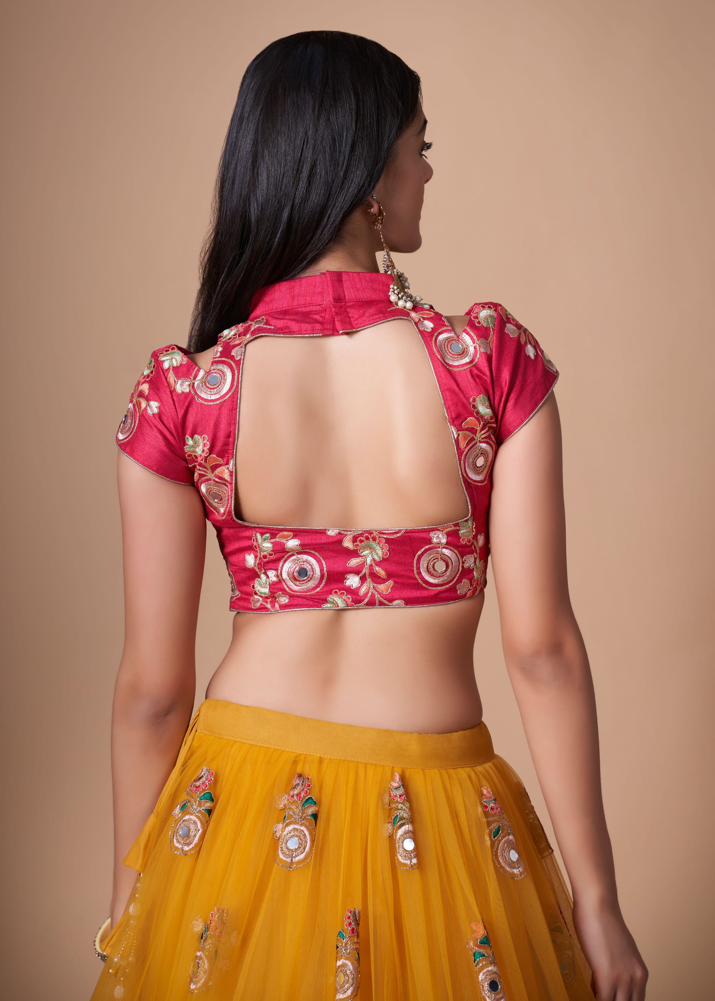 Yellow Lehenga Choli With Thread, Zari, Dori And Sequins Embroidery With Mirror Work