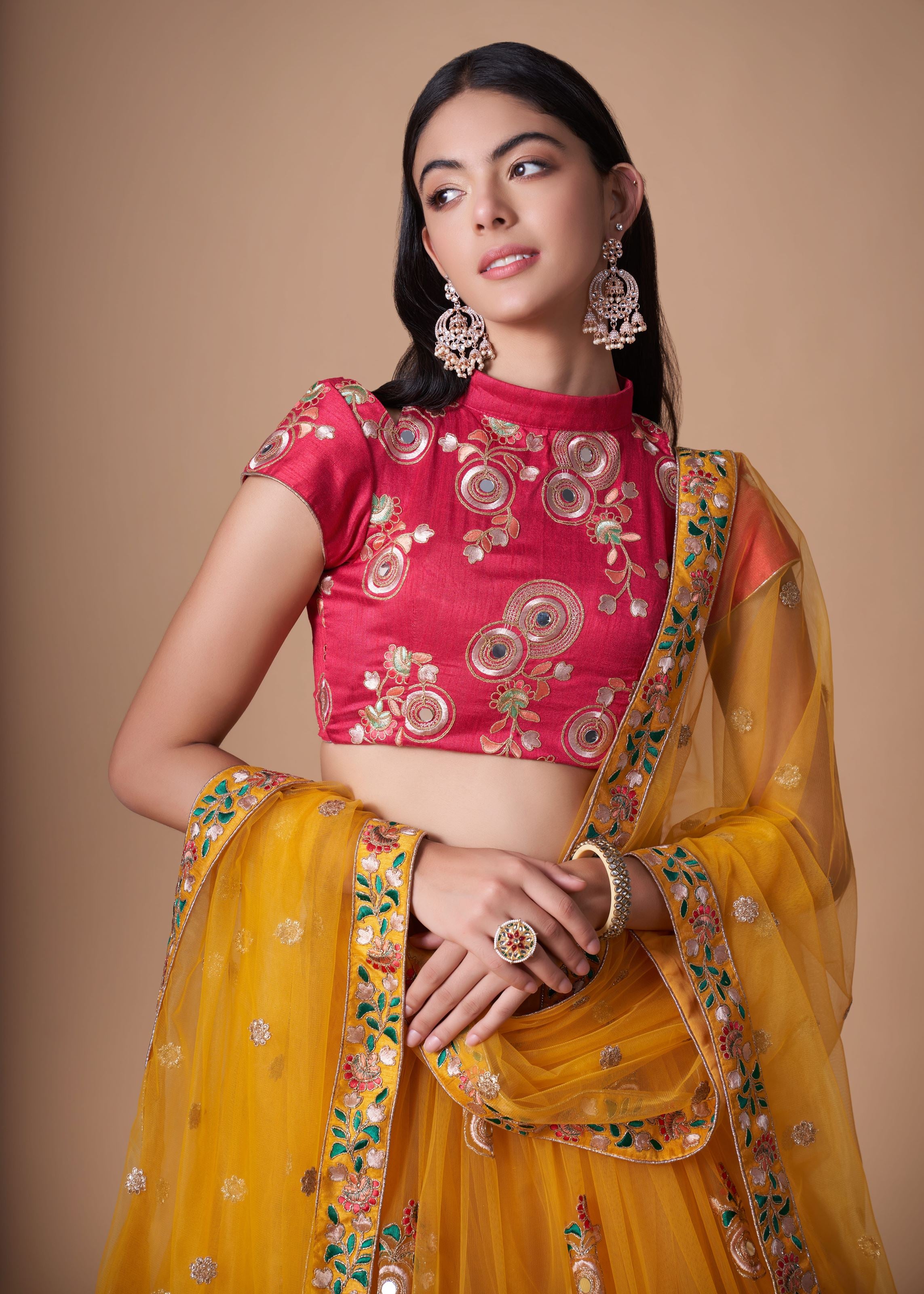 Yellow Lehenga Choli With Thread, Zari, Dori And Sequins Embroidery With Mirror Work