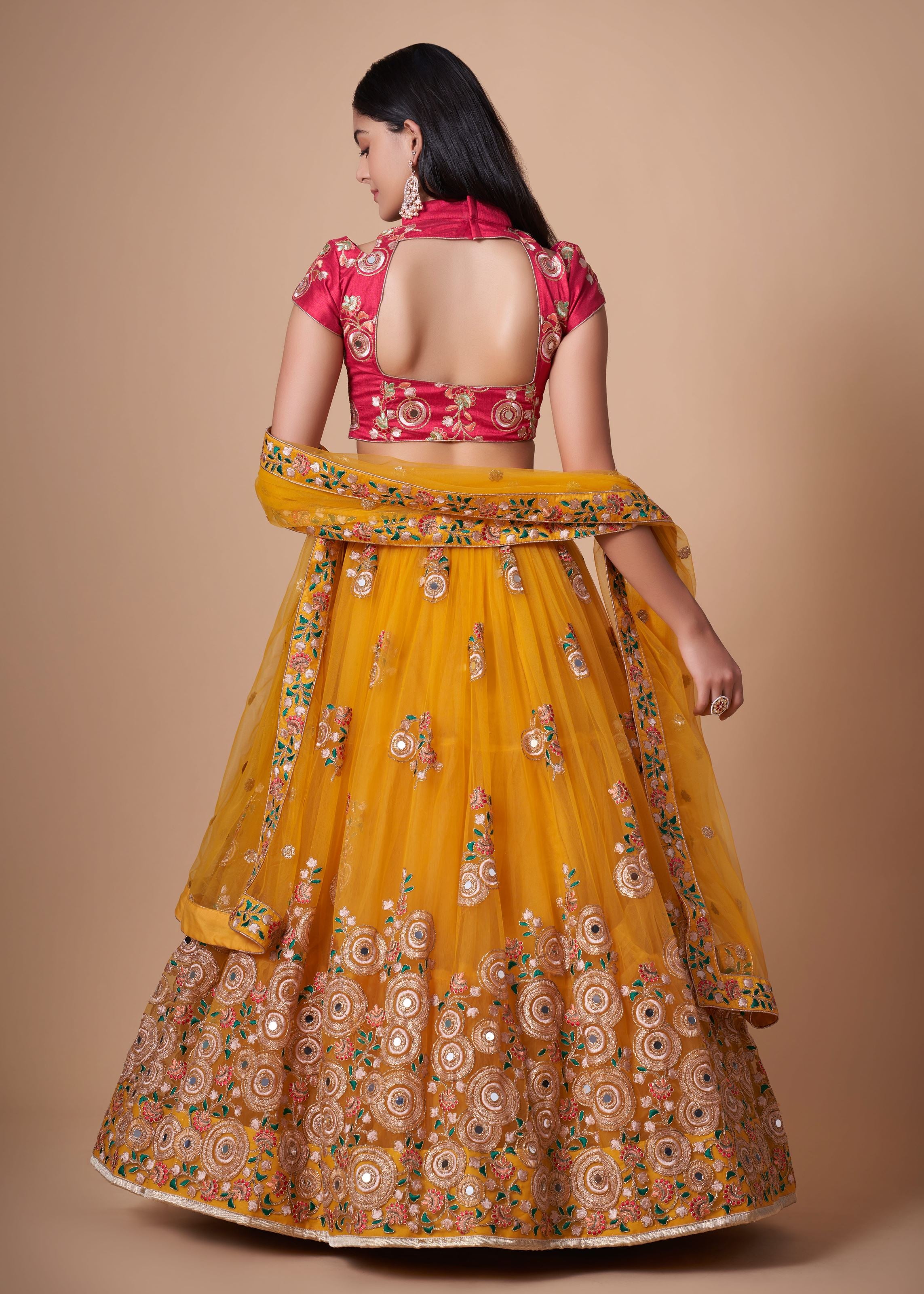 Yellow Lehenga Choli With Thread, Zari, Dori And Sequins Embroidery With Mirror Work