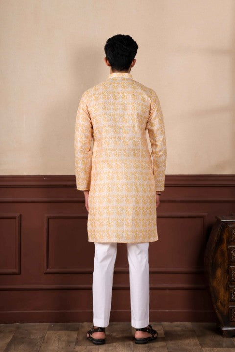 Yellow Linen Digital Printed Graceful Kurta Pajama