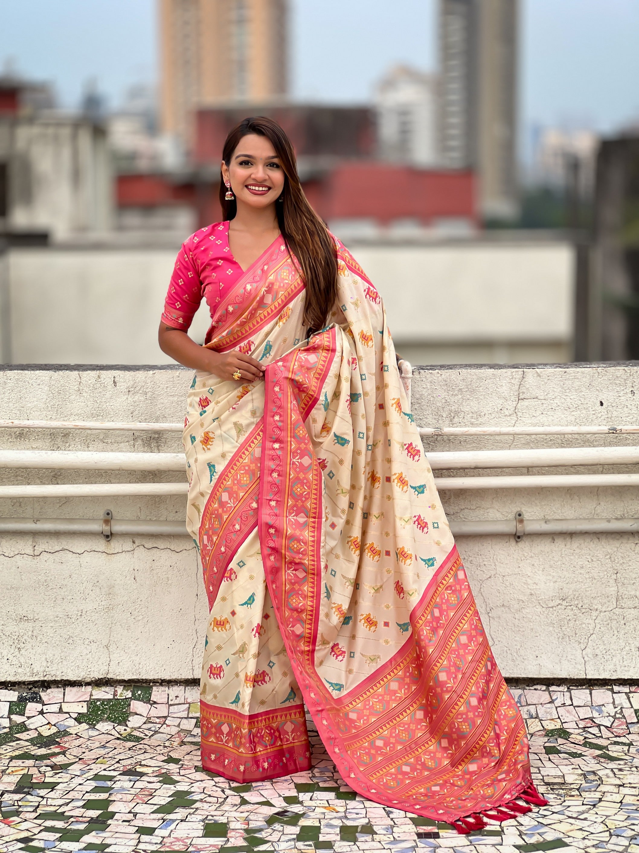 Yellow Patola Silk Saree With Woven Meenakari Ikkat Designer For Festive Looks