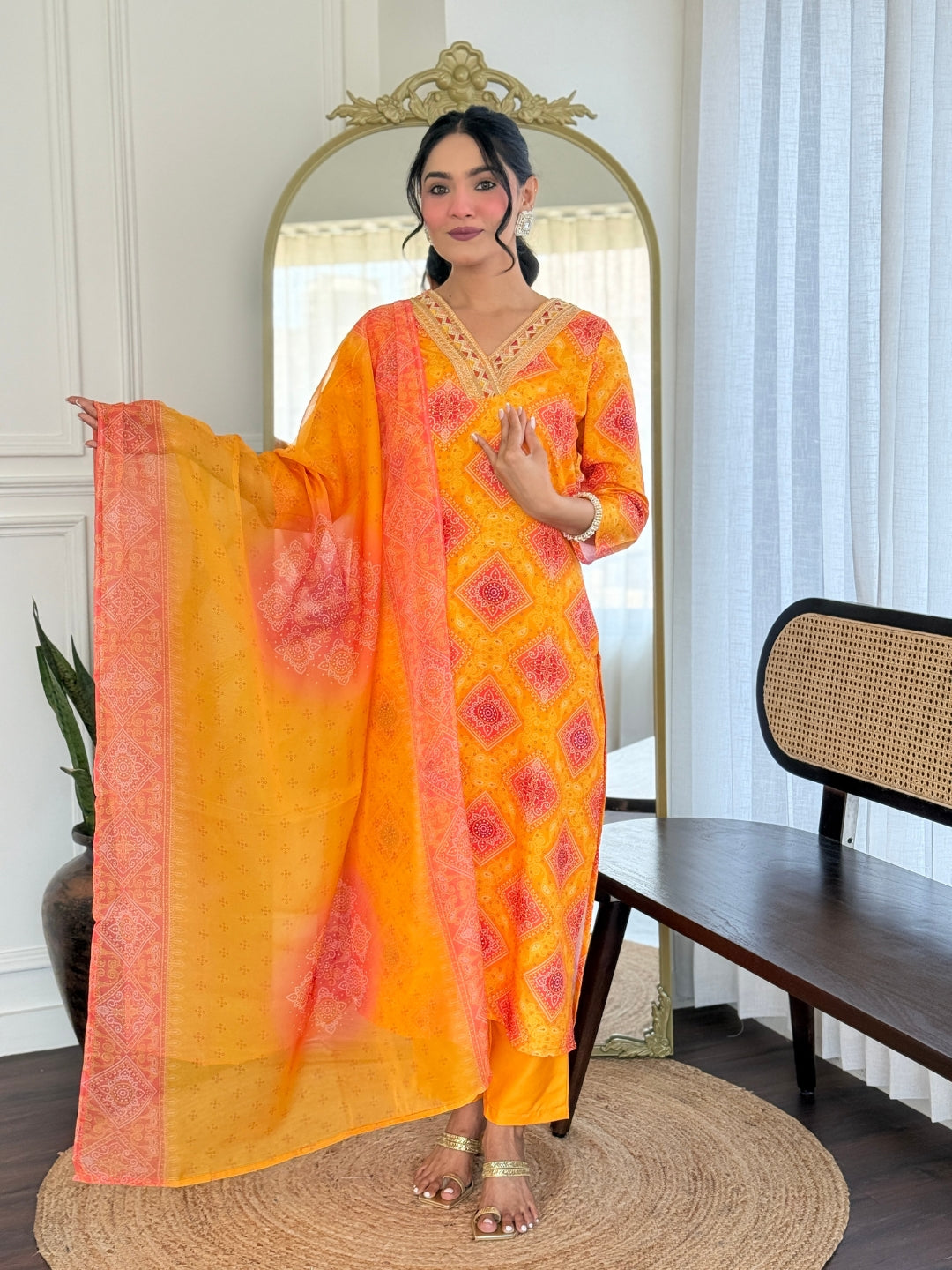 Yellow Rayon Elegant Kurta Pant Set With Print