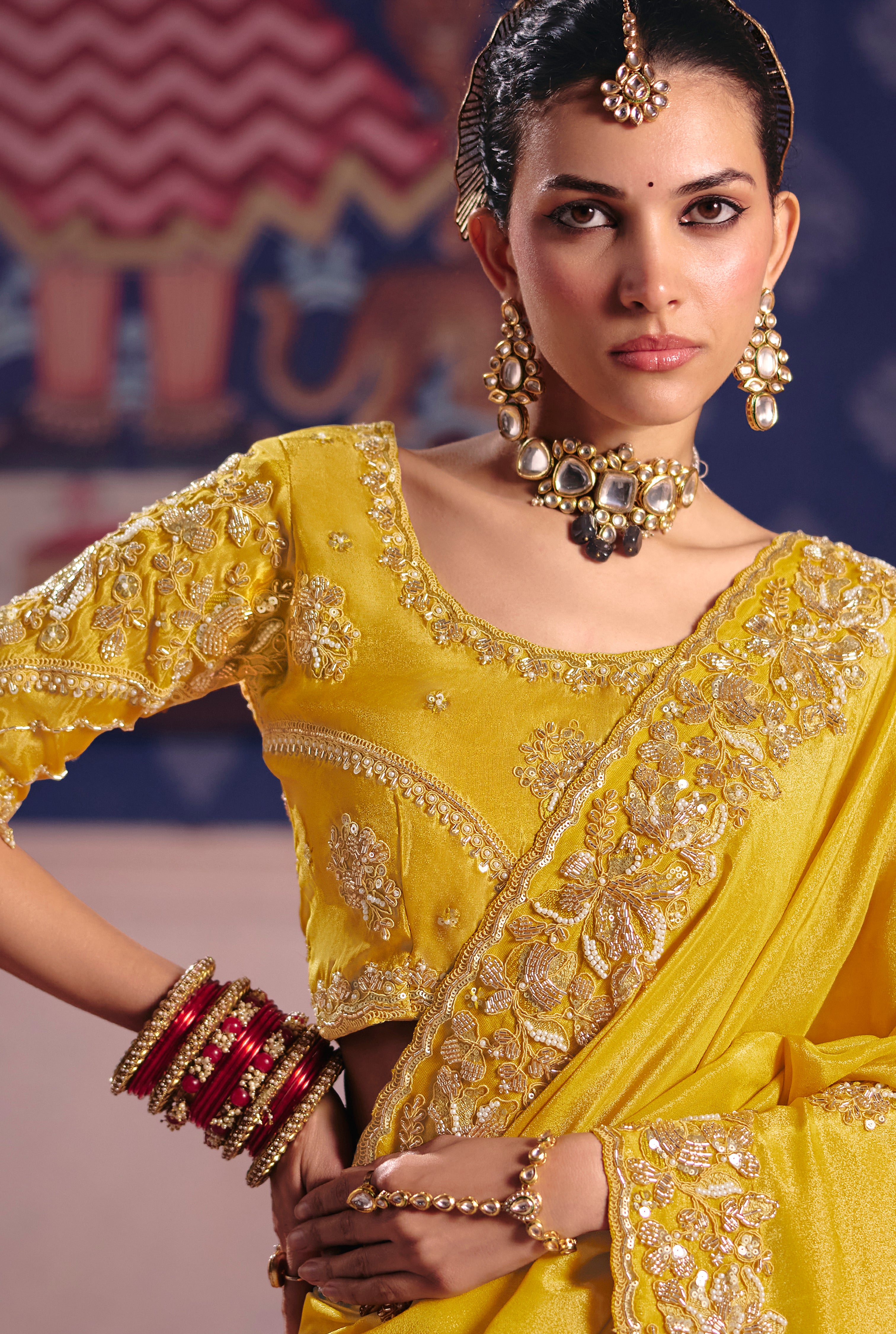 Yellow Saree With Heavy Embroidery, Beads With Sequince Work