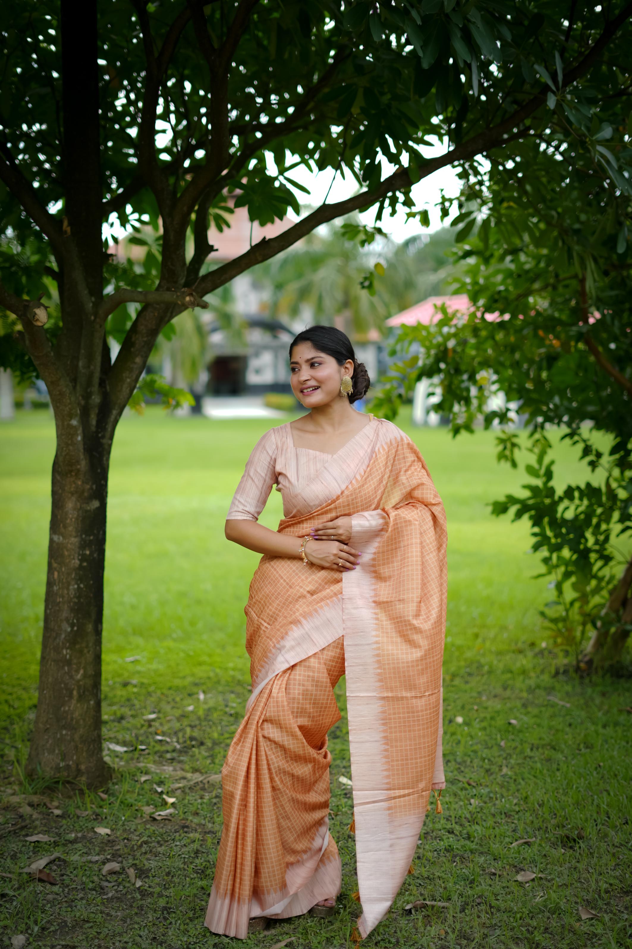 Yellow Woven Kantha Designer Tussar Silk Saree With Printed Design