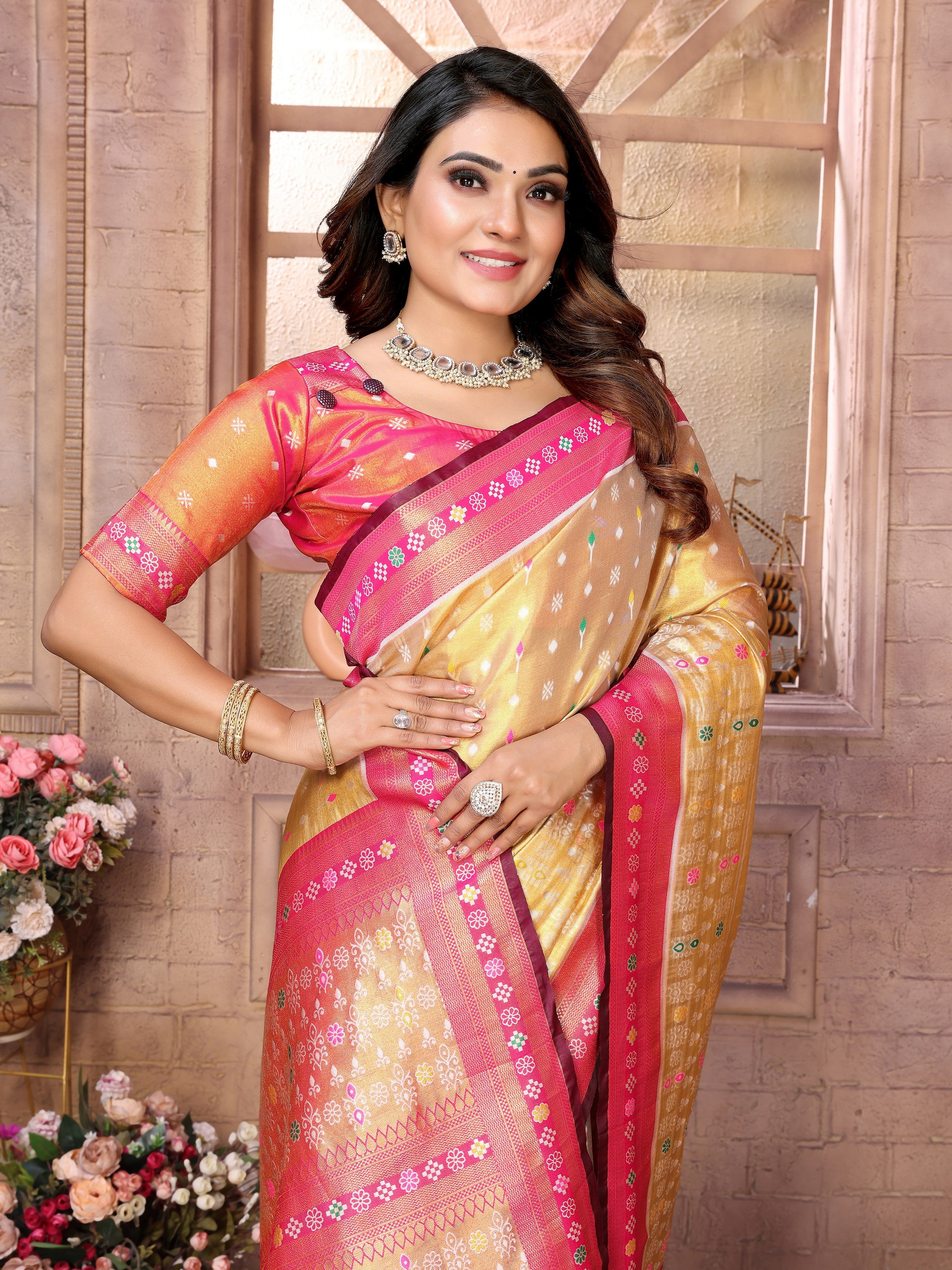 Yellow Woven Patola Designer Banarasi Tissue Silk Saree