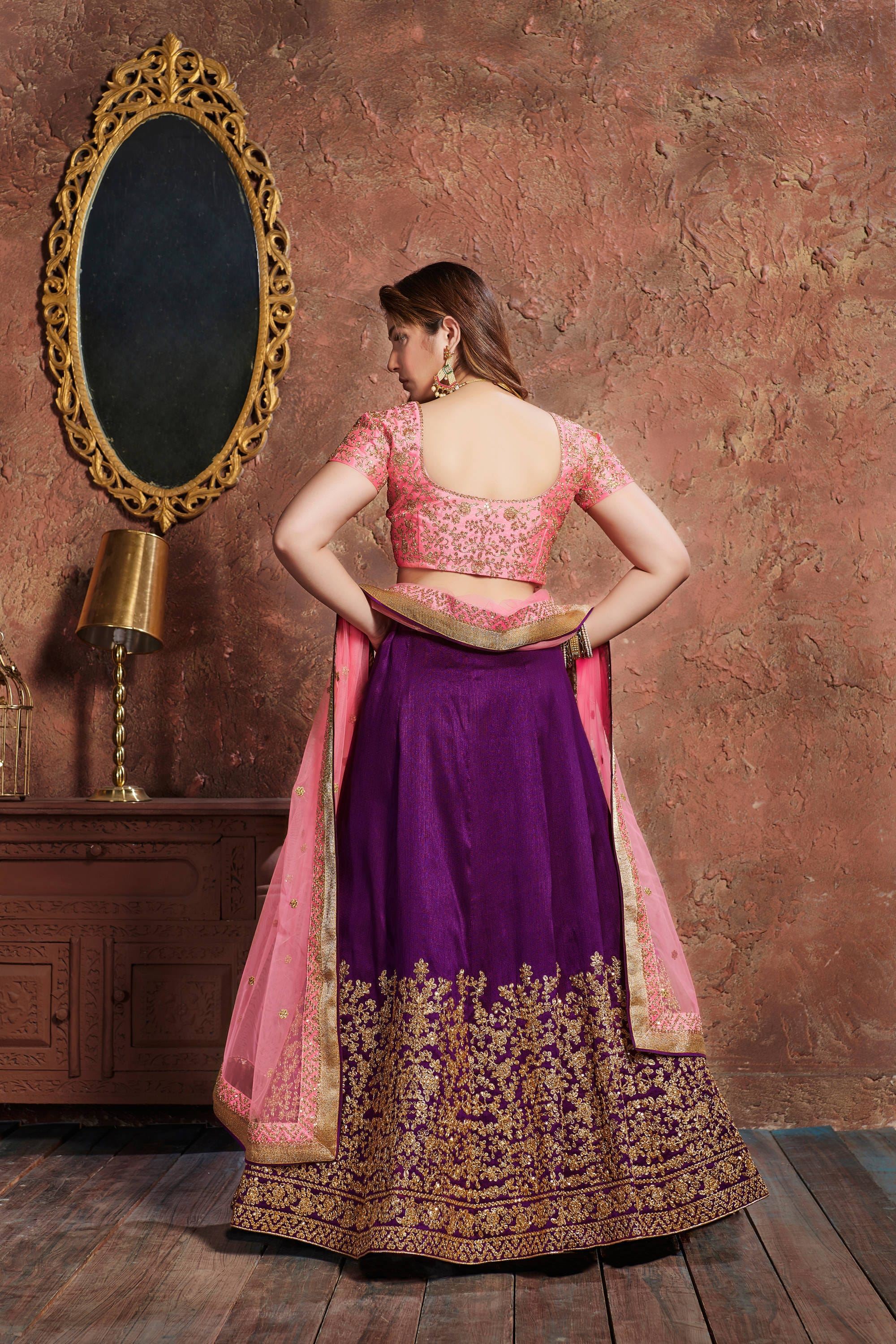 Purple Lehenga Choli With Zari, Sequins And Dori Embroidery