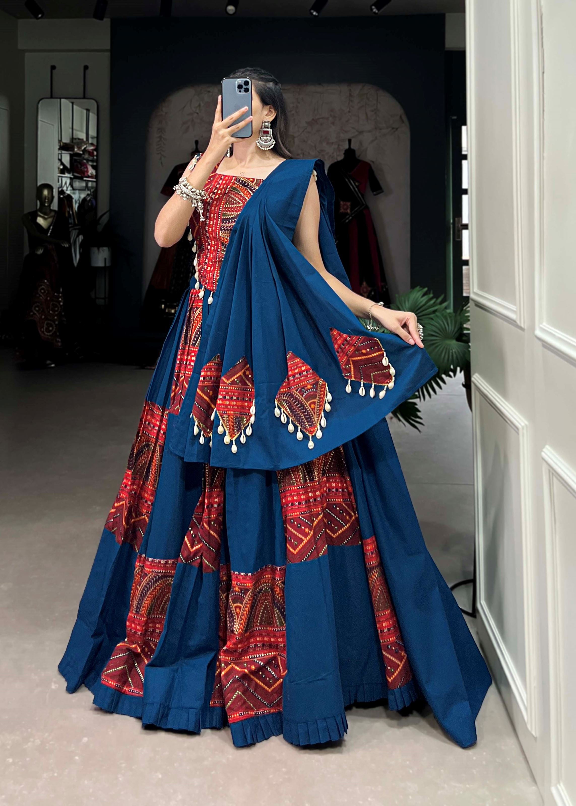 Blue Vibrant Hues  Foil Accents Pure Cotton Lehenga Cholis for Celebrations