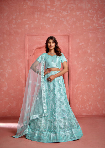 Baby Blue Net Lehenga with Light Sequin Embroidery