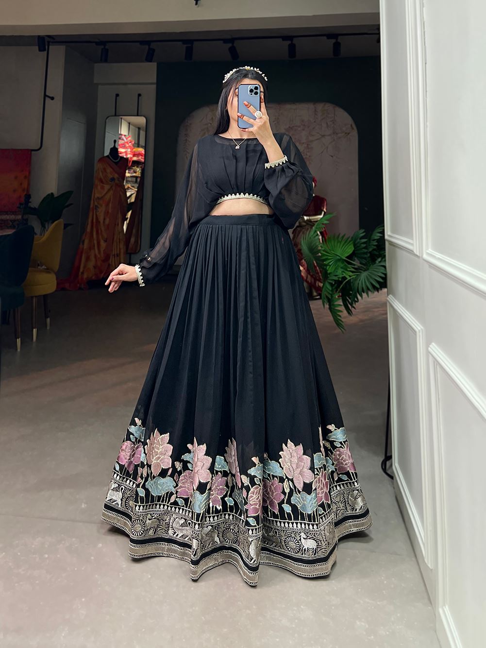 Black Grace Georgette Lehenga with Sequin  Thread Detailing
