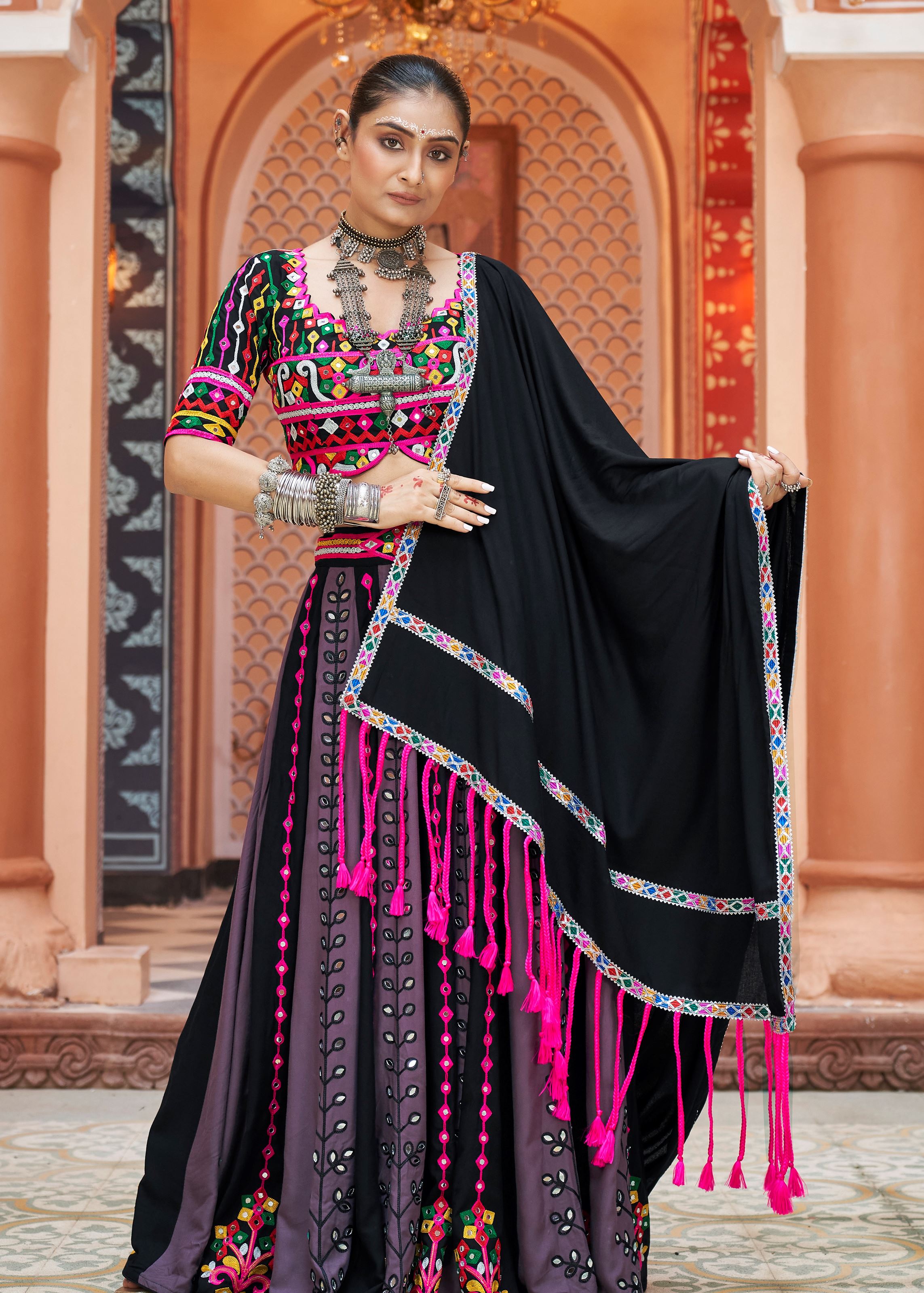 Black Lehenga Choli With Embroidered