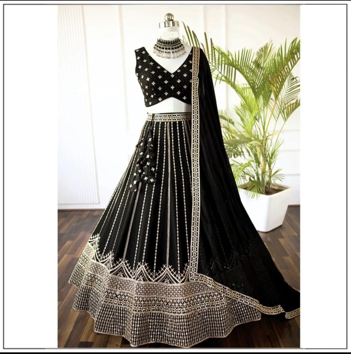 Black Lehenga Choli With  Sequins With Jari Embroidery Work