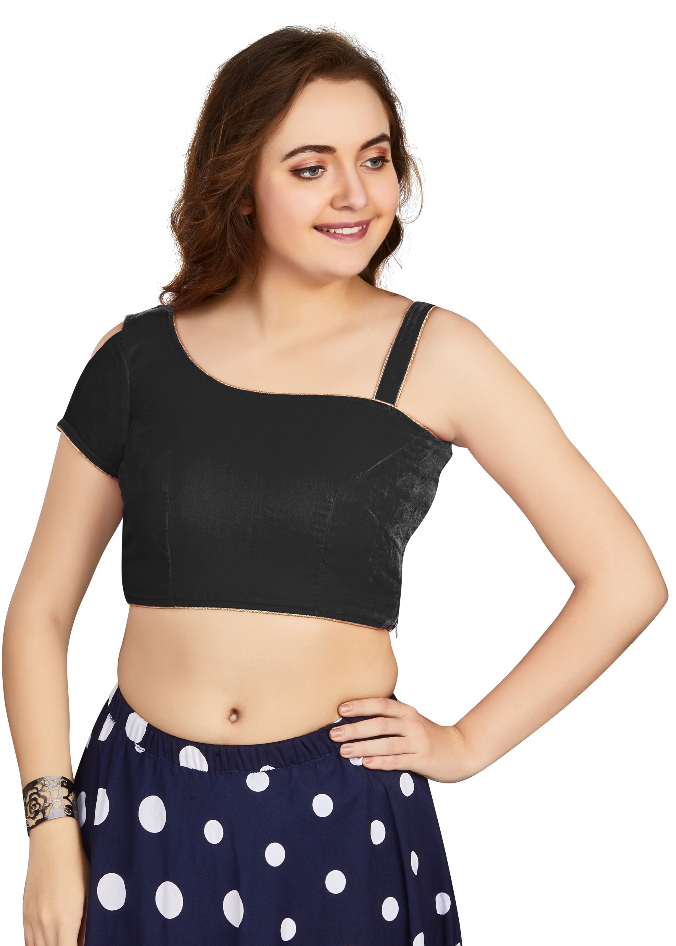 Black Velvet Boat Neck Plain Blouse