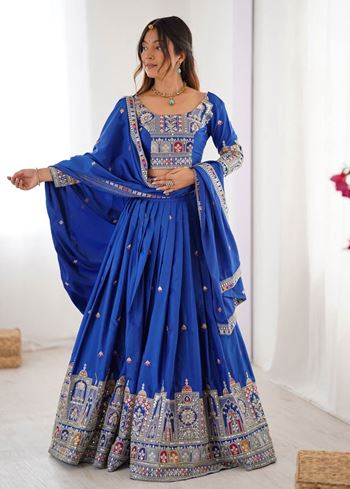 Blue Lehenga Choli With Coding Dori With Thread  Sequnce Work