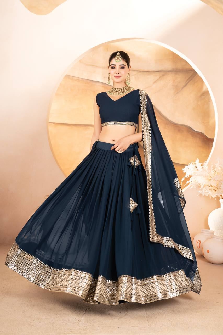 Blue Lehenga Choli With  Sequins Embroidered Work