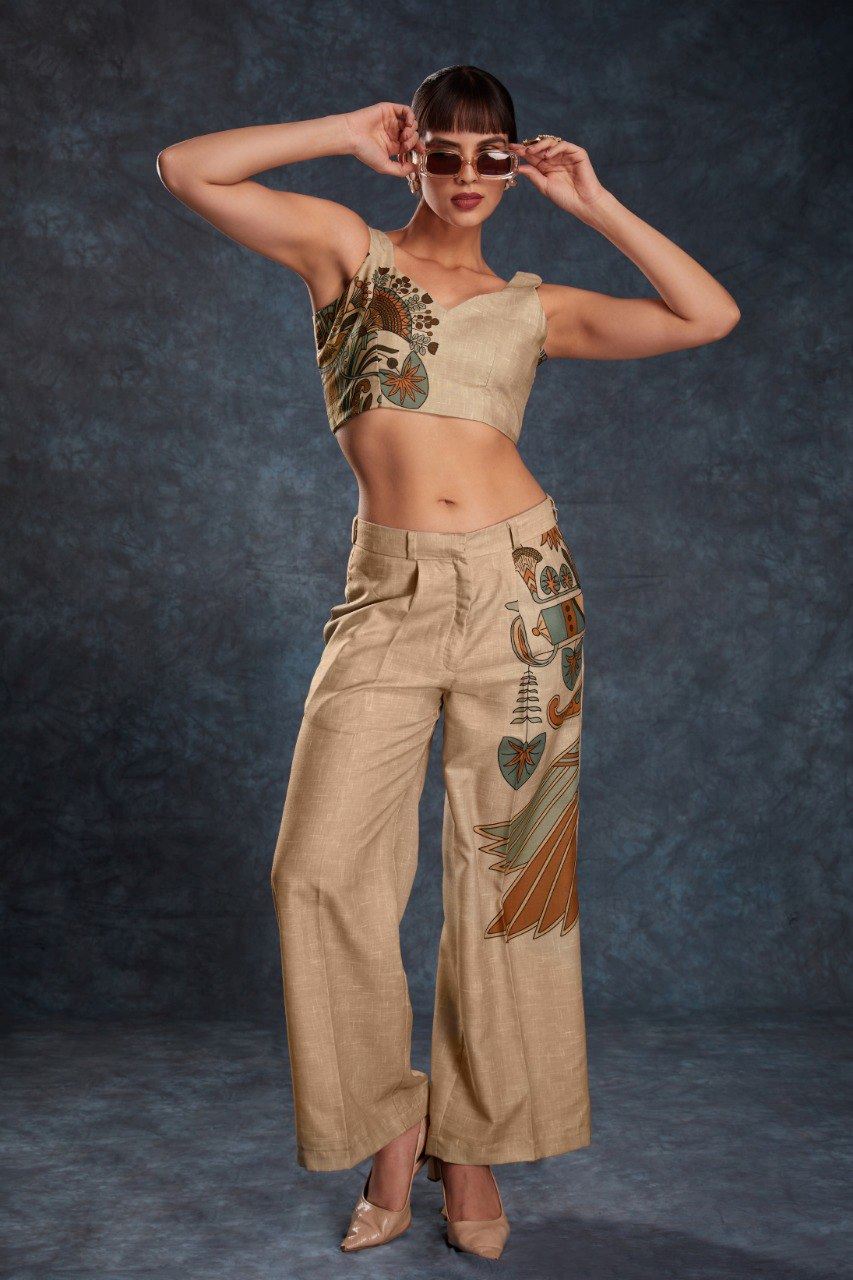 Brown Co-Ord Set  with Printed Work