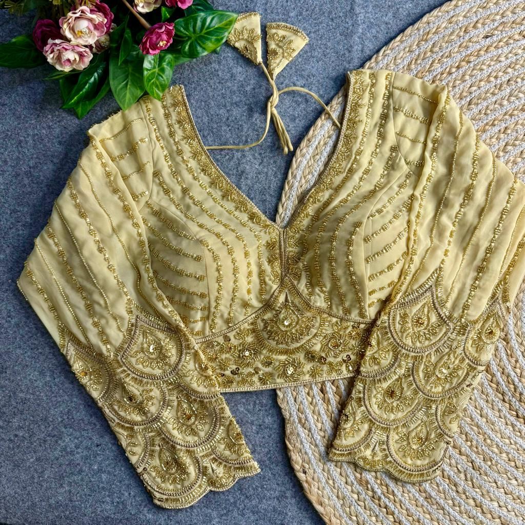 Cream  Georgette Blouse with Heavy Thread Embroidery  Sequins Work