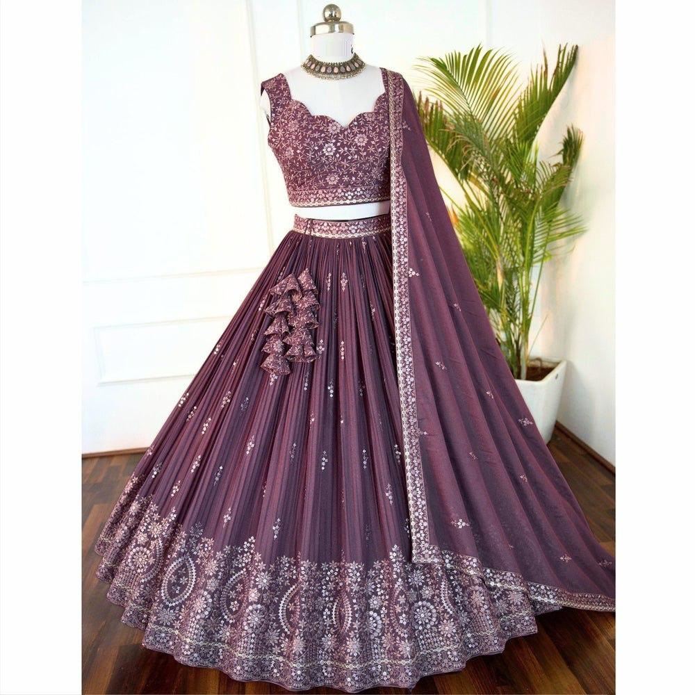 Dark pink  Lehenga Choli With  Sequins With Jari, Thread Embroidery Work