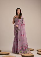 Firozi Muga Cotton Saree with Thread Woven Flower Design