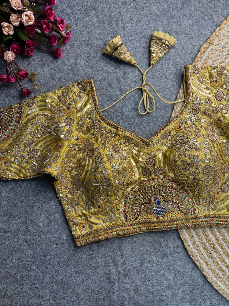 Golden Enchanted Feathers Coding & Sequin Bridal Blouse