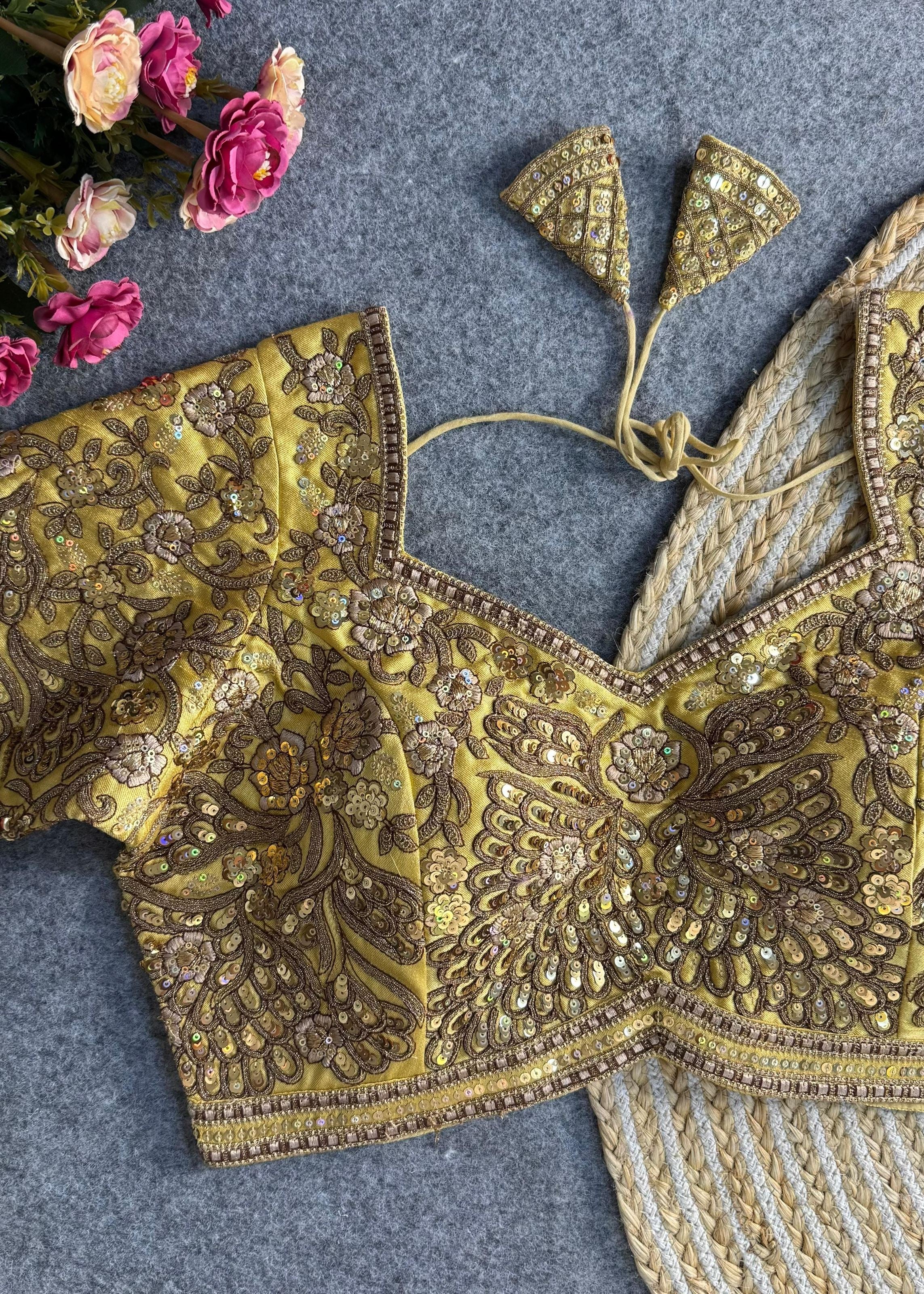 Golden Heavy Codding  Sequin Bridal Blouse