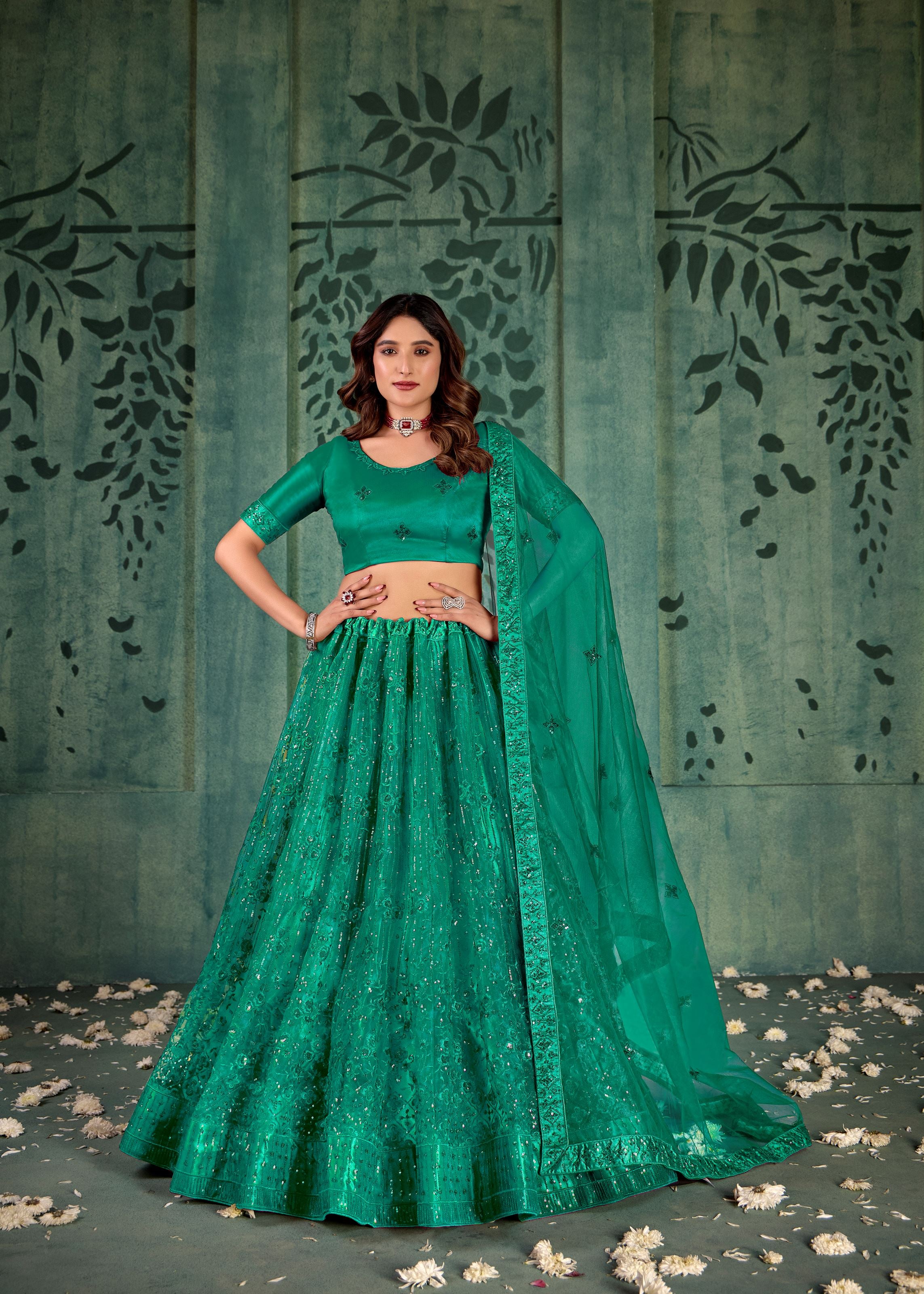 Green  Lehenga Choli With Heavy Sequence Embroidered