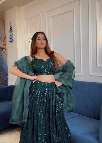 Green Lehenga Choli With Sequins Work