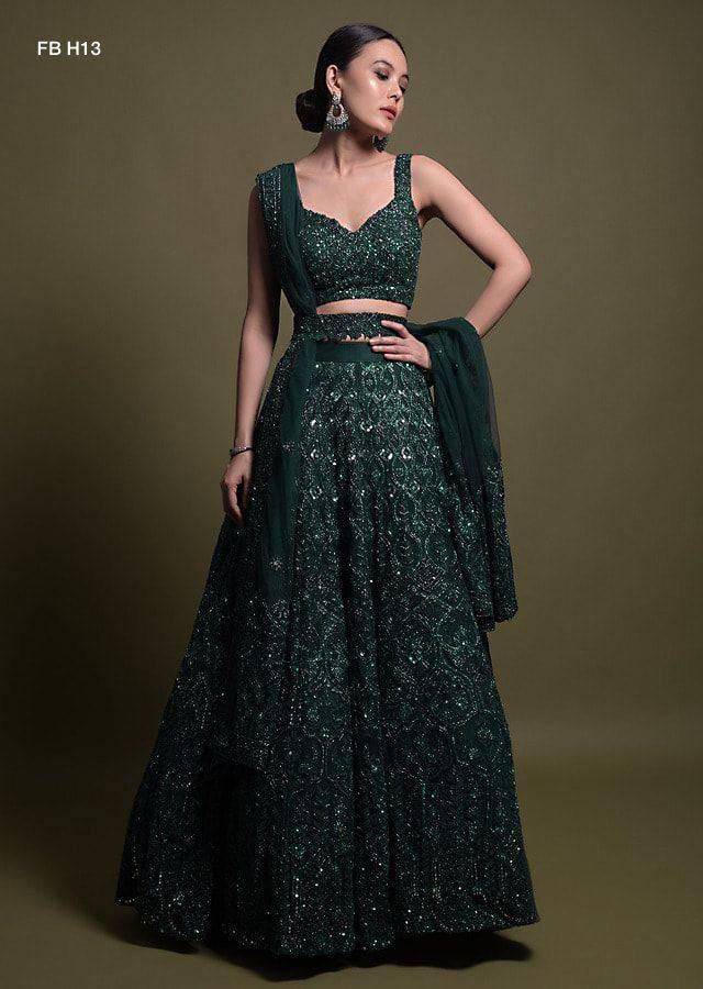 Green Lehenga Choli With Sequnece Thread  Dori Work