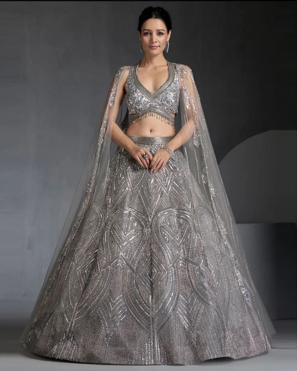 Grey Lehenga Choli With Embroidery  Dori Work With Beautiful Heavy Sequins