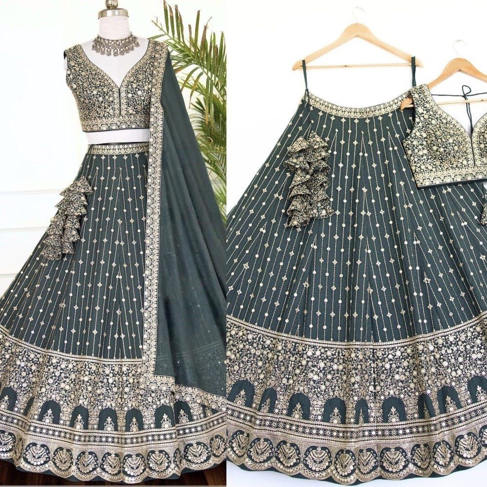 Grey Lehenga Choli With  Sequins With Jari Embroidery Work