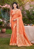 Jewel-Toned Orange Assam Silk Meenakari Festival Saree