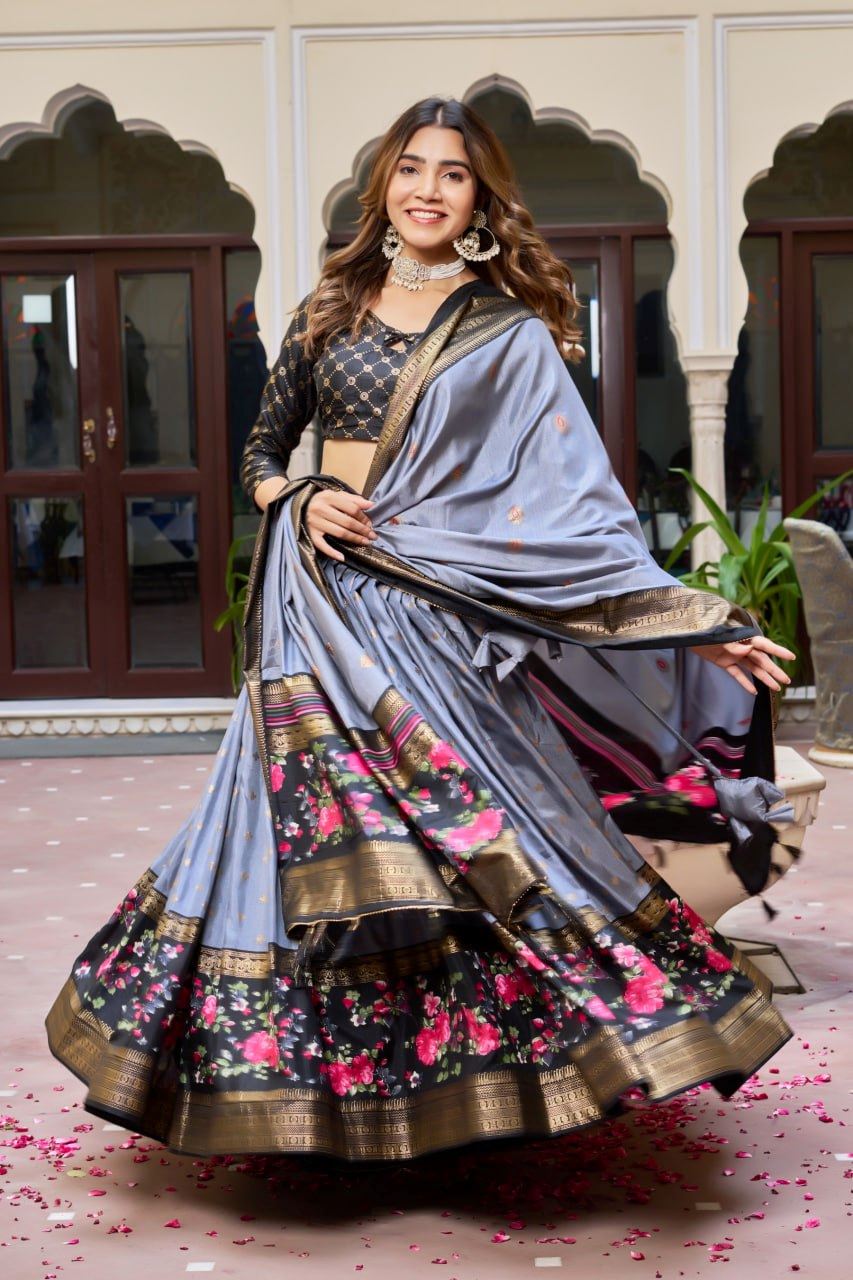 Lavender Lehenga Choli With Bandhej and Ajrakh Print