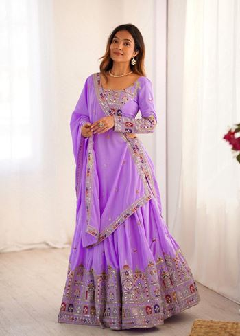 Lavender Lehenga Choli With Coding Dori With Thread  Sequnce Work