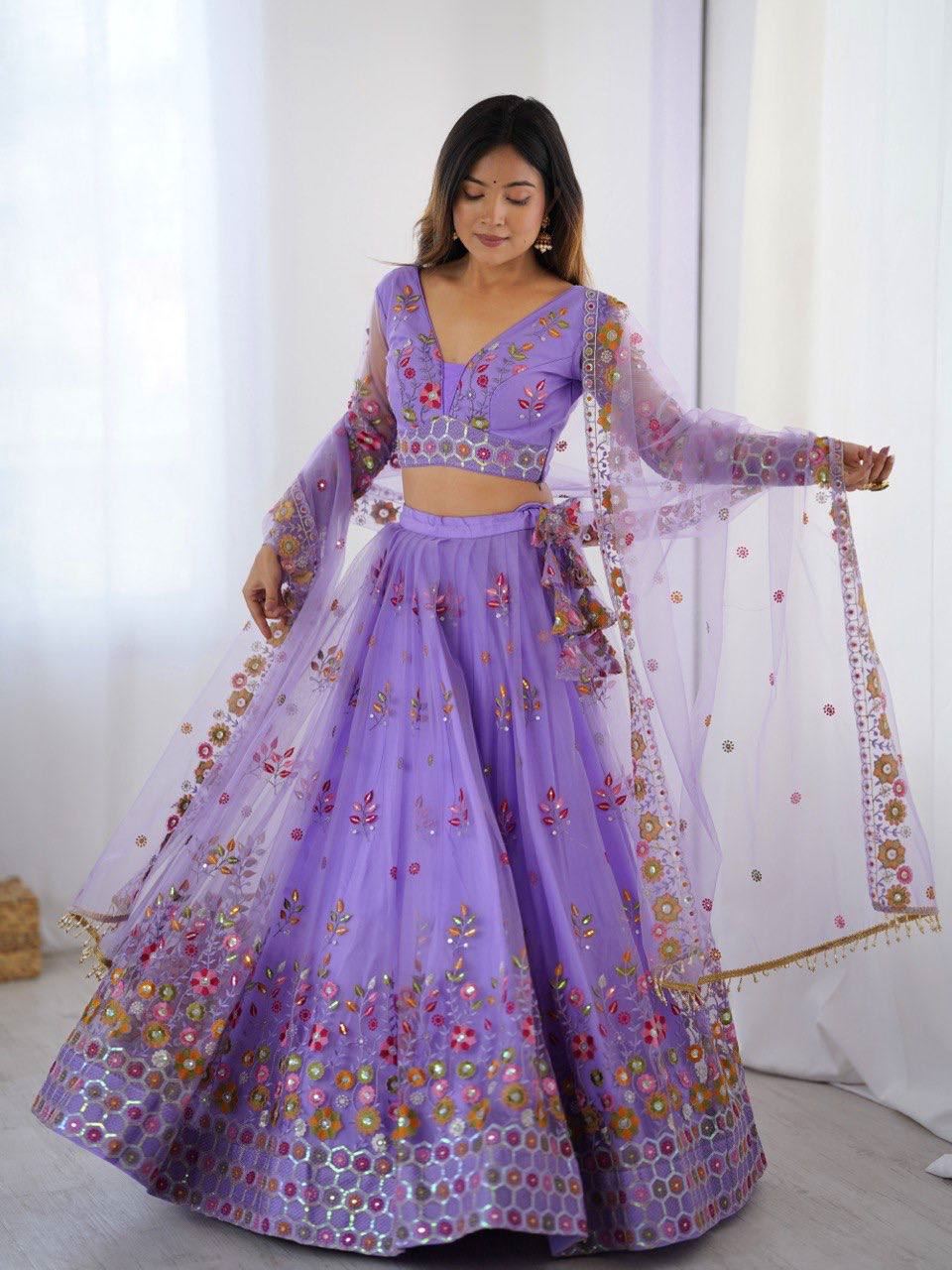 Lavender Lehenga Choli With Thread  Sequnce Work