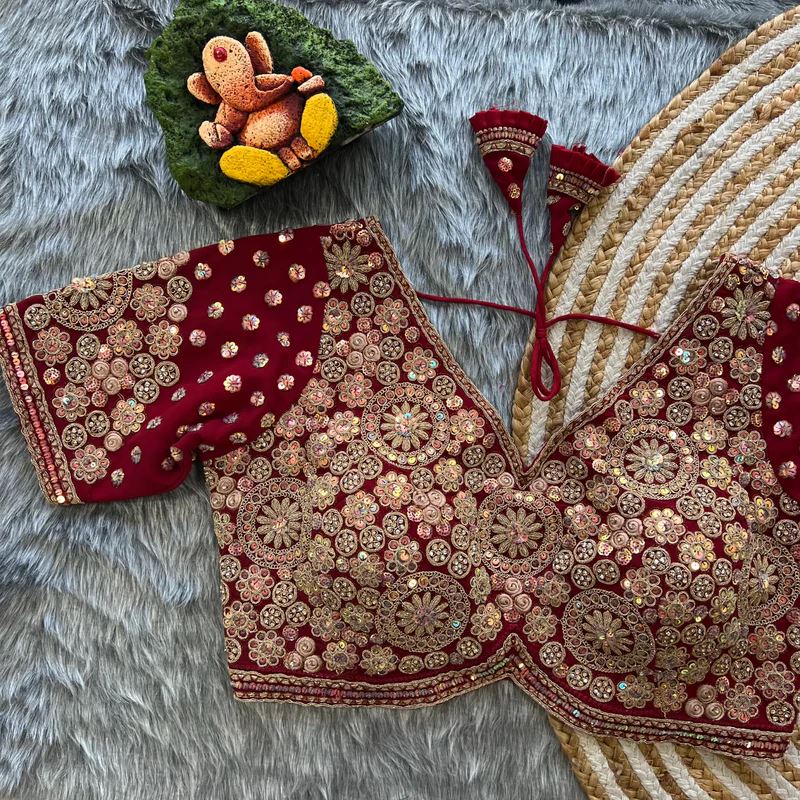 Maroon Diamond Drape Heavy Embroidered Bridal Blouse
