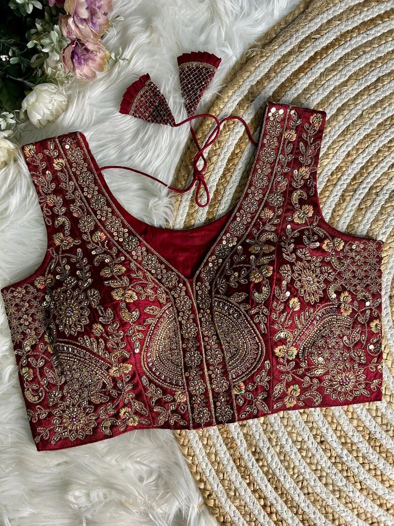 Maroon Heavy Handwork Partywear Blouse  Elegance in Every Stitch