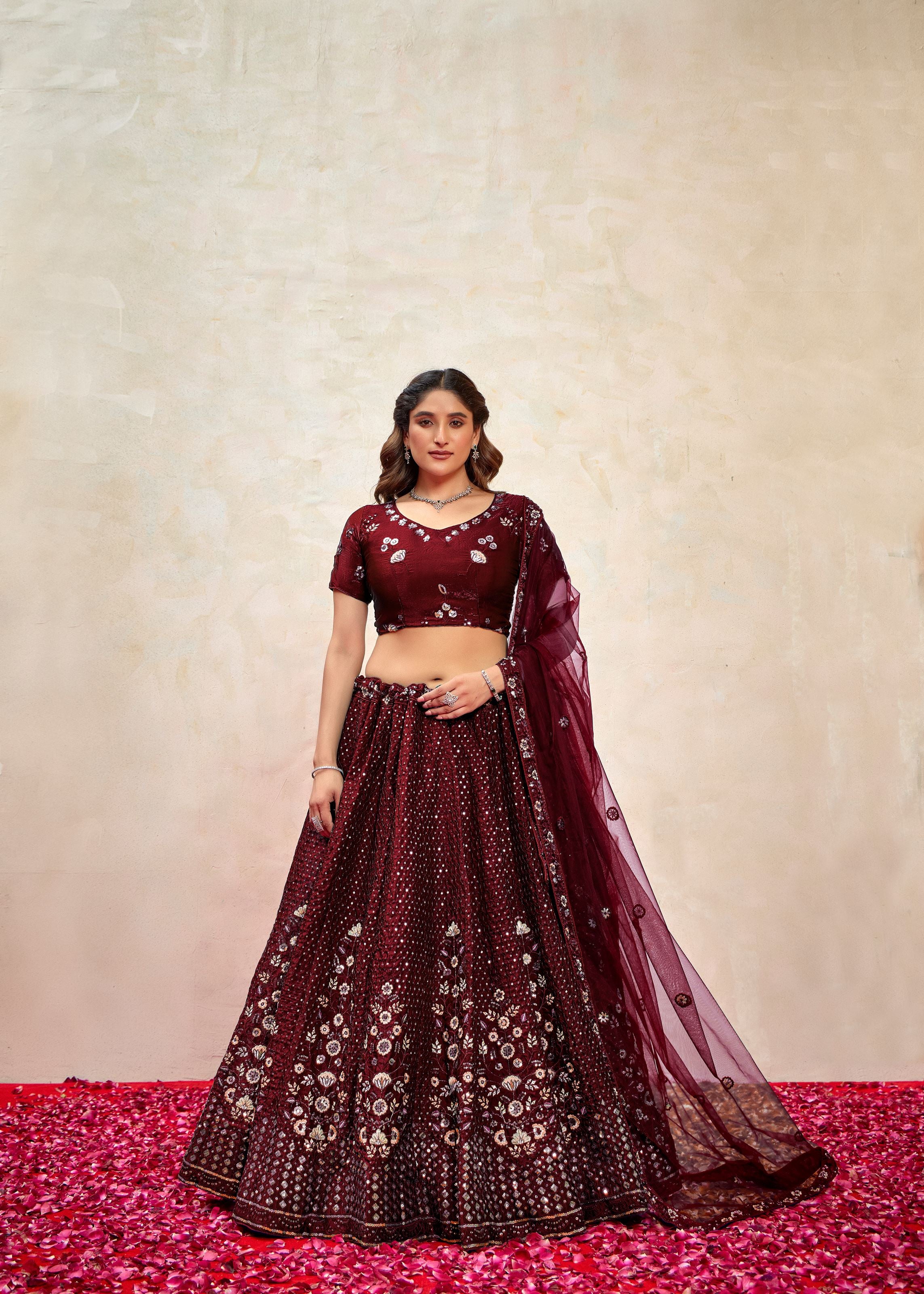 Maroon  Lehenga Choli With Heavy Sequence Embroidered