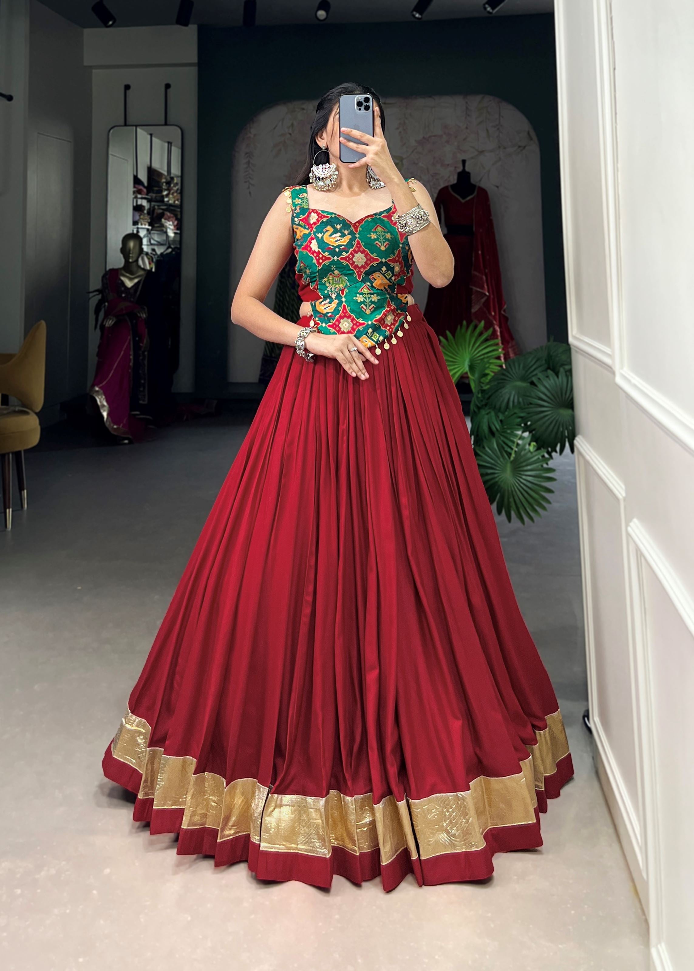 Maroon  Pure Rayon Lehenga Choli with Embossed Elegance