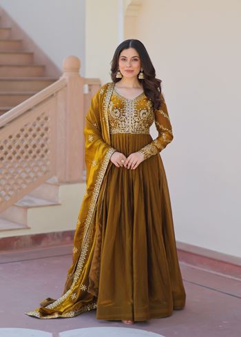 Mehandi Anarkali With Heavy Zari  Sequins Embroidered work