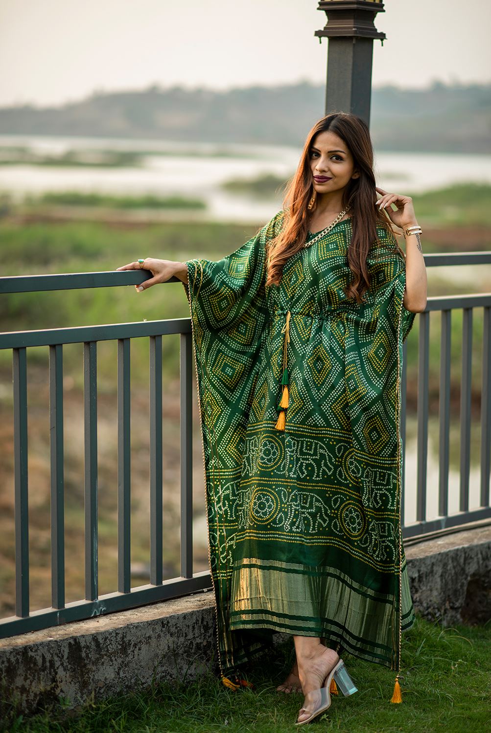 Mehendi Color Pure Gaji Silk Kaftan with Gotta Patti  Tassels