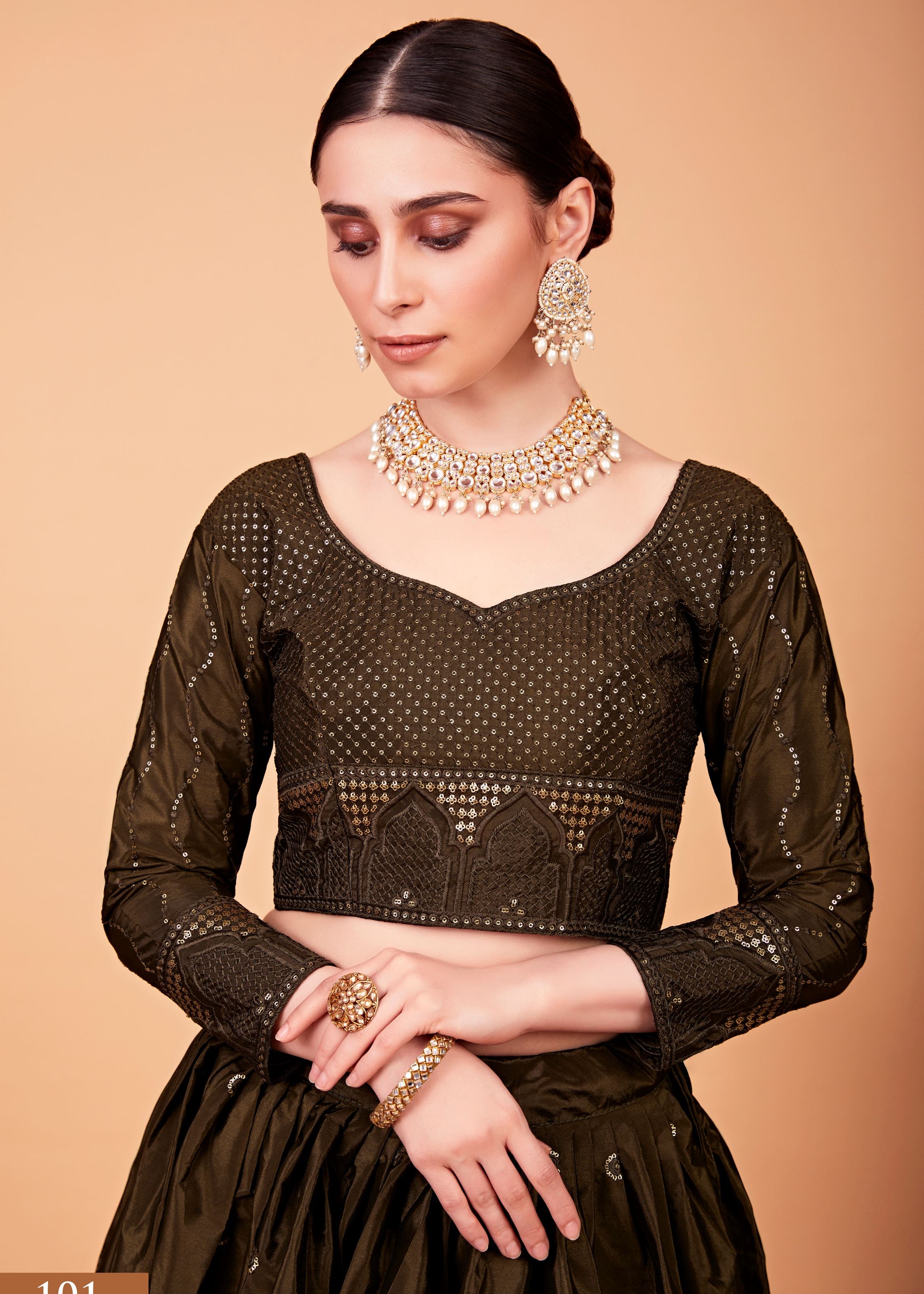 Mehndi Lehenga Choli With Thread And Sequins Embroidered Work