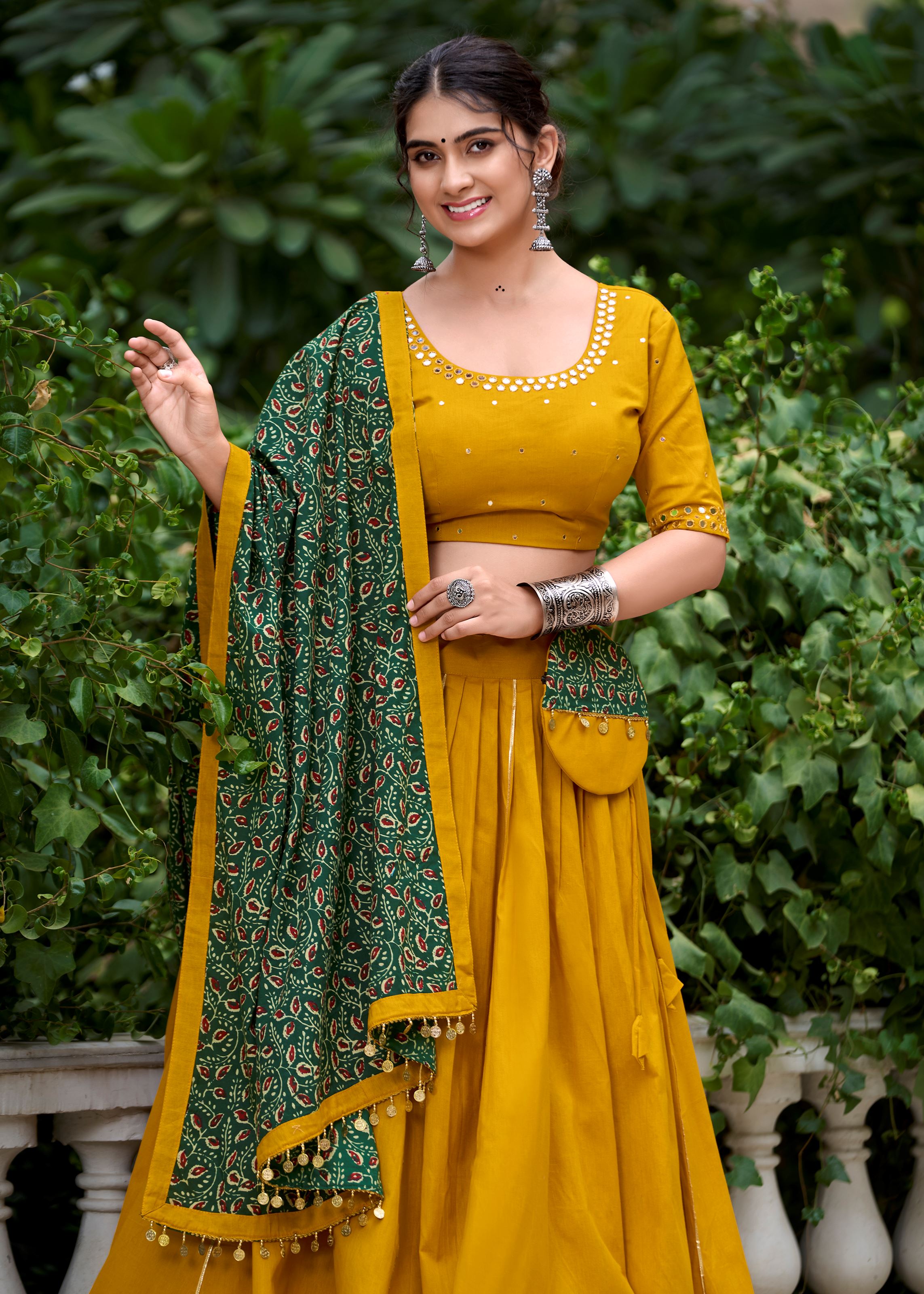 Mustard Pure Cotton Plain Lehenga Choli Accented with Subtle Gota Patti Elegance