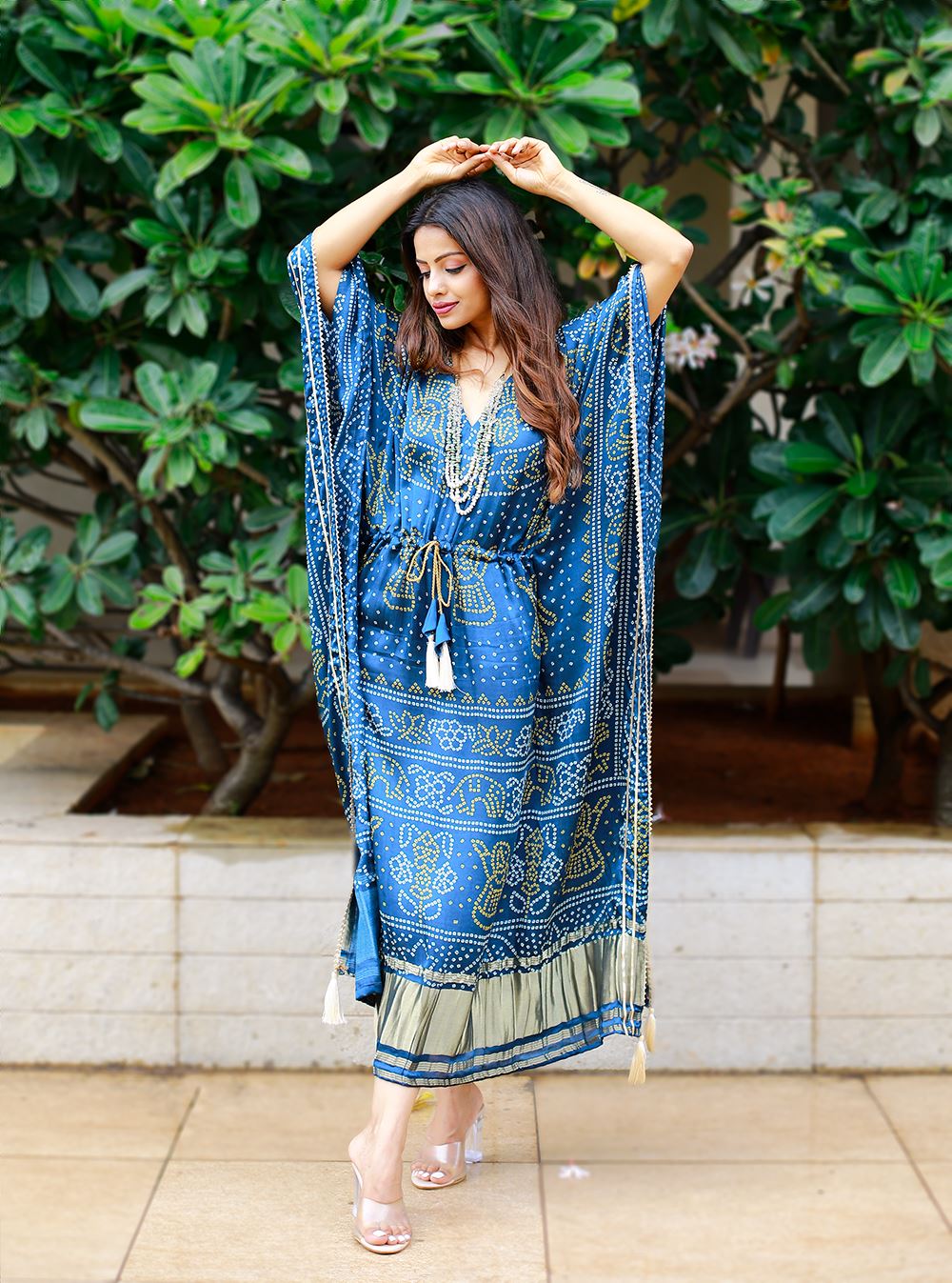 Navy blue Color Pure Gaji Silk Kaftan with Gotta Patti  Tassels